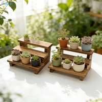 ☽2Pcs Dollhouse Simulation Wooden 3-layered Shelf Dollhouse Miniature Garden Flower Stand Model Dolls House Decor Accessories