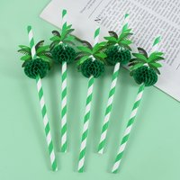 20PCS Green Coconut Tree Paper Straws Tropical Palm Leaf Disposable Juice Straws Hawaiian Style Birthday Party Decoration Supply