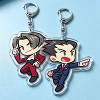 Ace Attorney Chibis Keychains for Accessories Jewelry Phoenix Wright Miles Edgeworth Objection Apollo Justice Keyring Fans Gifts