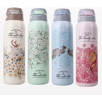 Portable Stainless Steel Flower Thermos Mug Cute Insulated Cup Thermal Bottle for Kids Travel Vacuum Insulated 350 ml 450ml