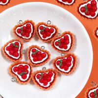 10pcs Heart-Shaped Strawberry Cake Resin Charms Miniature Dessert Food Pendant Accessory DIY For Earring Keychains Jewelry Make