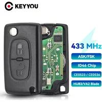 KEYYOU For Peugeot 433Mhz ID46 ASK Remote Car Key For Peugeot 207 307 407 208 308 408 607 Partner Car Key 2 Button CE0523 Ce0536