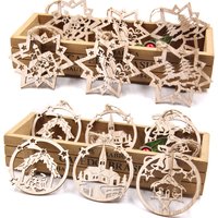 9Pcs Christmas Wooden Pendants Hollowed Bell/Star/Ball Hanging Ornaments Naviada Home Party Tree Decor DIY Painting Noel Gift