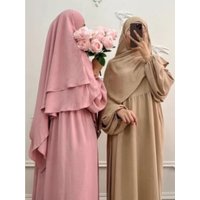 Eid Mulsim Set Women 2 Layers Khimar with Dress Ramadan 2 Piece Set Abaya Set Prayer Garment Hijab Sets Niqab Jilbab Ensembles