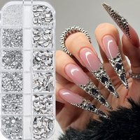 1box Bling Clear Rhinestones Nail Charms SS6-SS16 Round/Irregular Diamonds Nail Decoration Sparkling Silver Crystal Nails Art %&