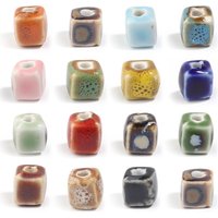 10pcs Square Ceramic Beads Colorful Cube Floral Glazed Beads Loose Beads For Jewelry Making DIY Bracelets Pendants Earrings