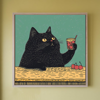 Black Cat Cocktail Coffee Wall Art – Retro Cat Kitchen Decor – Funny Bar Cart Coffee Poster Quirky Cat Print Gift for Cat Lovers