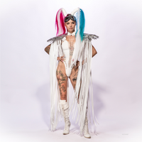 Gothic Sequined Tassel Wings Cover-up Unisex Y2k Cosplay Costume Tassel Leather Cape Streetwear Beach Party Sequined Wings Cape