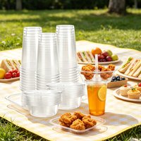 25/50pcs 500ml Snack and Drink Cup Disposable Plastic Cup with Snack Bowl on Top IncludesCups Bowls Straws for Camping Party