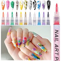 12Pcs/Set Colourful Waterproof 3D Nail Art Graffiti Marker Pen DIY Nail Drawing Liner Tool Abstract Line Manicure Painting Tools
