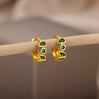 Mini Small Green Zircon Waterdrop Hoop Earrings for Women Gold Plated Stainless Steel Earrings Aesthetic Jewelry Wedding Gift