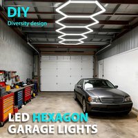 Easy Self DIY Hexagonal Honeycomb LED Garage Light Super Bright 6500K Cool White Lamp 220V-240V Plug & Play Tool-Free Quick Installation For Garage 4S Workshop Car Wash Gym Hair Salon Home Commercial