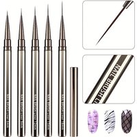 5PCS/set 6/9/12/15/18mm Nail Liner Brush Set Drawing Lines Stripe Painting Flower Pen Nail Art Manicure Metal Handle Brush Set