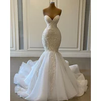 Sexy Sweetheart Mermaid African Wedding Dresses 2024 Luxury Beaded Embroidery Women White Organza Bridal Wedding Gowns