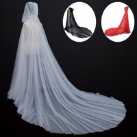 Halloween Costume for Women Hood Tulle Cape Cloak Black White Red Wedding Bridals Floor Length Soft Mesh Christmas Cloaks