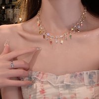 Romantic Colorful Rhinestones Tassel Necklaces for Women Bohemian Simple Zircon Heart Necklaces Y2K Friendship Jewelry Gifts