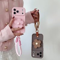 3D Cute Little Flower Silicone Soft Phone Case For iPhone 17 16 15 14 13 12 11 Pro Max 17E 17Air X XR XS With Hand Strap Cover