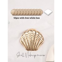10PCS Golden Seashell Double-Sided Handheld Mirror Set - Portable Vanity Mirror with Free White Gift Box for Makeup Travel Home