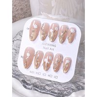 10 pieces of handcrafted champagne cat-eye tulip press-on nails, elegant, romantic, minimalist, high-end, sexy and light luxury