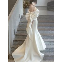 Customized White Mermaid Women Wedding Dresses Satin Court Train With Bow Bridal Gowns Vestido De Noiva robe de mariรฉe