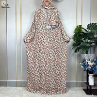 New African Abaya Long Sleeved Cotton Muslim For Women Ramadan Prayer Turkey Middle East Femme Robe Floral Loose Dress Headscarf