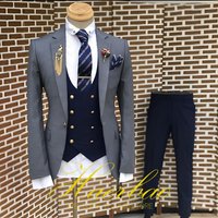 Men's Suit Business Jacket Dark Gray Jacket Navy Blue Vest Pants 3-Piece Set Slim Fit Wedding Tuxedo for Men