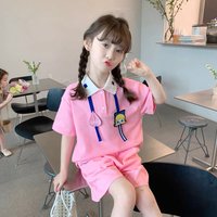 Children's set 2026 summer new girls' Korean printed short sleeved shorts casual sports set 1-12 years old