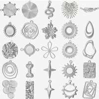 10pcs New No Fading Silver Color Fashion Brief Pendant Geometry Gear Sun Screw Thread Flower Folds Charms Diy Jewelry Making