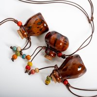 Brown Ceramic Perfume Bottle Necklace With Pendant Handmade Adjustable Wax Cord Essential Oil Diffuser Vintage Aromatherapy Jewe