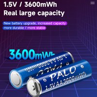 PALO 1.5V AA Lithium Ion Battery 3600mWh AA Rechargeable Li-Ion Batteries LR6 AA With USB Port for Toy Keyboard Remote Control