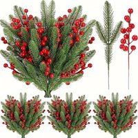 15pcs Artificial Christmas Floral Decor - Red Berries and Pine Branches, Suitable for Indoor & Outdoor All-Season Holidays