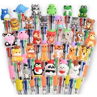 5/10Pcs Cute Animal 4-Color Retractable Ballpoint Pens, Transparent Multi-Color Mini Pocket Pens, Cartoon Silicone Topper Multic