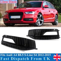 For Audi A4 B8.5 S-line S4 2013-2015 Front Bumper Fog Light Grill RS4 Honeycomb Style Fog Lamp Cover w/Gloss Trim All Black ABS