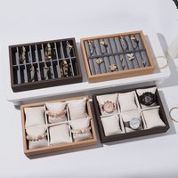 Jewelry Display & Storage Trays (Velvet Lining) โ Pillow/Bar/Grid Slots๏ผfor Watches/Jewelry, Sturdy Natural Wood, Anti-Scratch