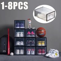 1-8PCS Clear Stackable Shoe Storage Boxes Transparent Plastic with Linked Design Foldable Racks for Closet Sports