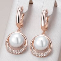 Elegant Charm Imitation Pearl Shiny Rose Golden Dangle Earrings for Women Fashion Luxury Wedding Anniversary Jewelry Accessories