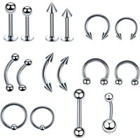 5/16pcs/lot Body Piercing Jewelry Curved Nose Ear Belly Lip Tongue Ring Set Stainless Steel Belly Eyebrow Bar Piercings Oreja