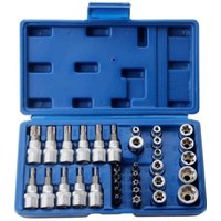 34pcs Torx Bit Socket and E-Torx Star Socket Set 1/4" 3/8" Drive Male Female E-torx Security Bits Handheld Tool Auto Repair Tool