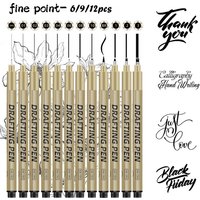 6/9/12pcs Waterproof Fineliner Needle Tubing Pen Set - Student Art Anime Hand Drawing Sketching Technical Drawing Pen