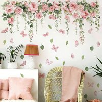 1/2 Sheets/Set Pink Rose Butterfly Wall Stickers for Girl's Bedroom Living Room Decor,Removable Peel and Stick,Spring Summer