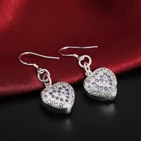 Hot Charm 925 Sterling Silver Zircon Hollow Heart Earrings For Women High Quality Fashion Jewelry Party Wedding Holiday Gifts