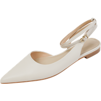 Women Sandals Genuine Leather Slingbacks Closed Pointed Toe New 2025 Summer Apricot Beige Flat Shoes Buckle Ankle Strap Ladies