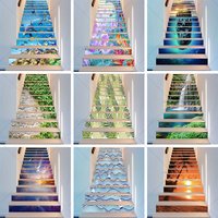 6/13PCS Stair Stickers DIY Old House Renovation Landscape Waterfall Stickers Various Styles Removable Self-Adhesive Murals