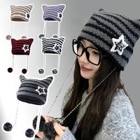 Y2K Beanie Hat Streetwear Harajuku Little Devil Striped Knitted Hat Women Christmas Gift Hip-hop Cap Cute Cat Ears Pullover Hats