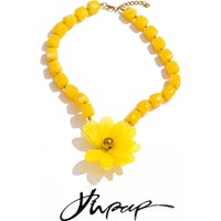 Yhpup Colorful Yellow Color Acrylic Resin Beads Chain Flower Drop Statement Necklace Waterproof Handmade New Arrivals Jewelry