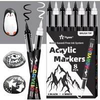 Premium Acrylic Paint Marker Set 8pcs Black & White Large Capacity for Illustration Crafts Glass Wood Textile