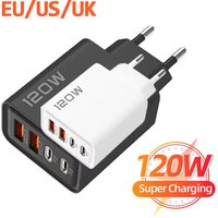 Total 120W Multi Ports USB Charger Type C Fast Charging EU/US/UK Plug Wall Charger Quick Charge 3.0 4 Ports USB C Power Adapter