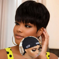 Short Pixie Cut Human Hair Wig for Women, New Craft Breathable Cap Construction full machine made Straight Bangs Human Hair Wig
