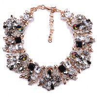 Wedding Party Costume Jewellery Vintage Elegant Goldtone Black Crystal Rhinestone Choker Chunky Statement Necklace for Women