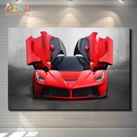 AZNM Red Ferrari LaFerrari Canvas Wall Art Unframed, Luxury Hypercar with Butterfly Doors Print, Modern Racing Car Artwork for G